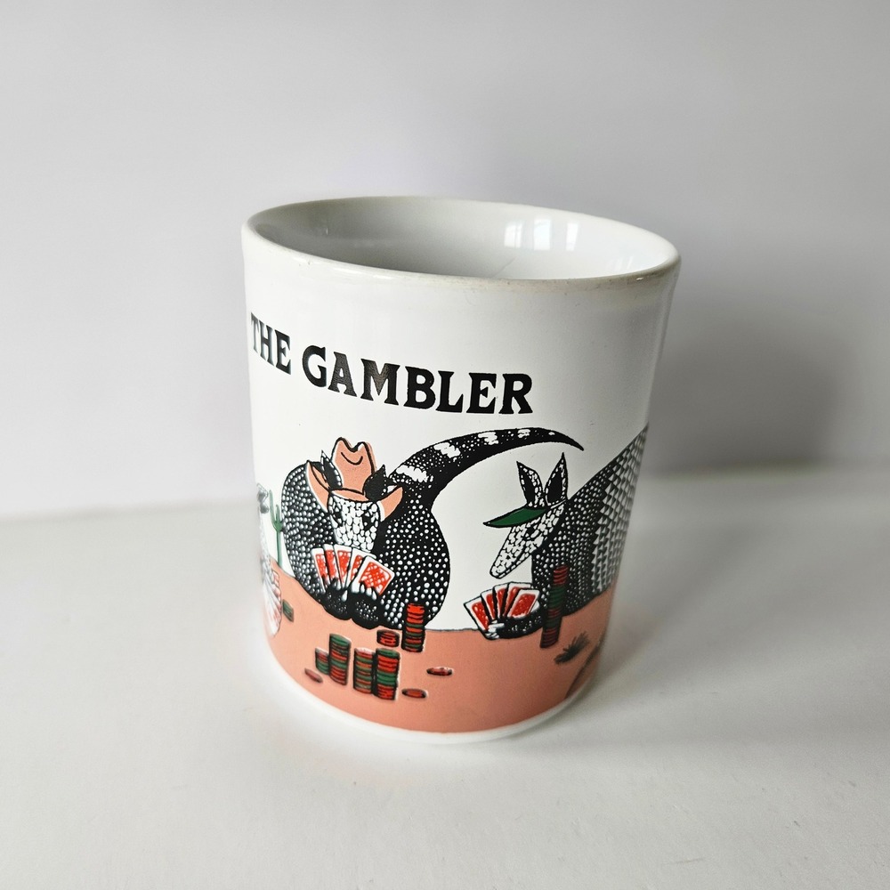 Vtg Kilncraft The Gambler Coffee Mug Cup Poker Armadillo Cowboy Made in England